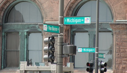 Michigan and Van Buren intersection in Chicago